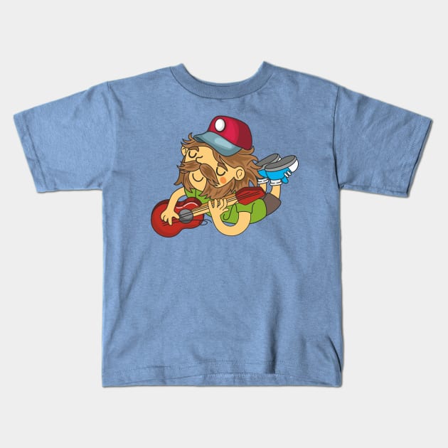 Bearded Guitarist Kids T-Shirt by idiotstile